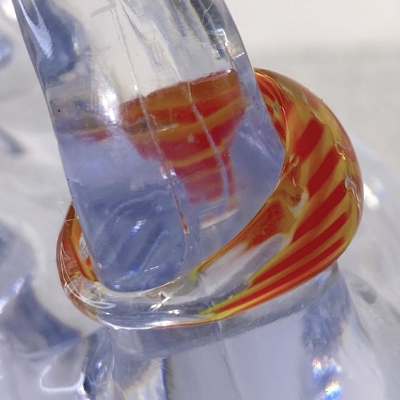 Vintage Art Glass Handmade Red Yellow Band Ring - Picture 5 of 11